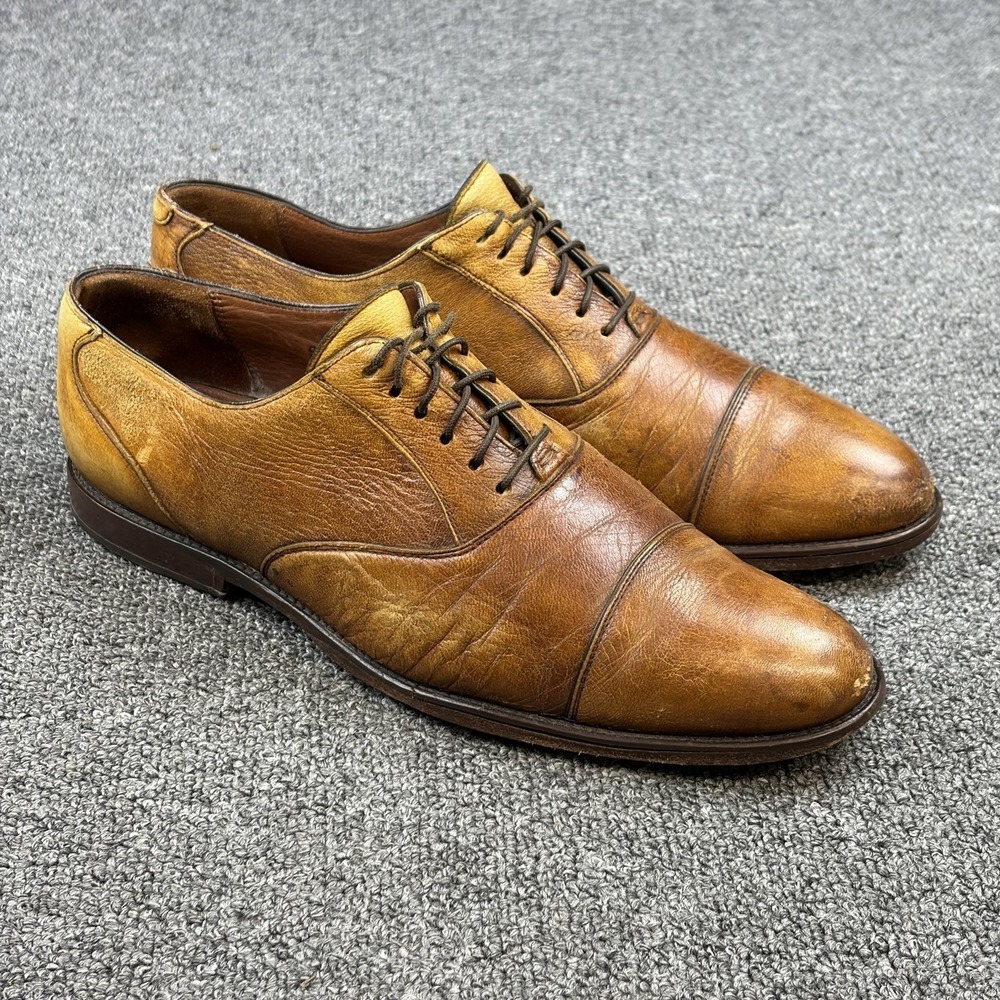 Alan Payne Handmade Italian Leather Cap Toe Oxford Shoes Mens Size 9 Brown Blake - Picture 2 of 14
